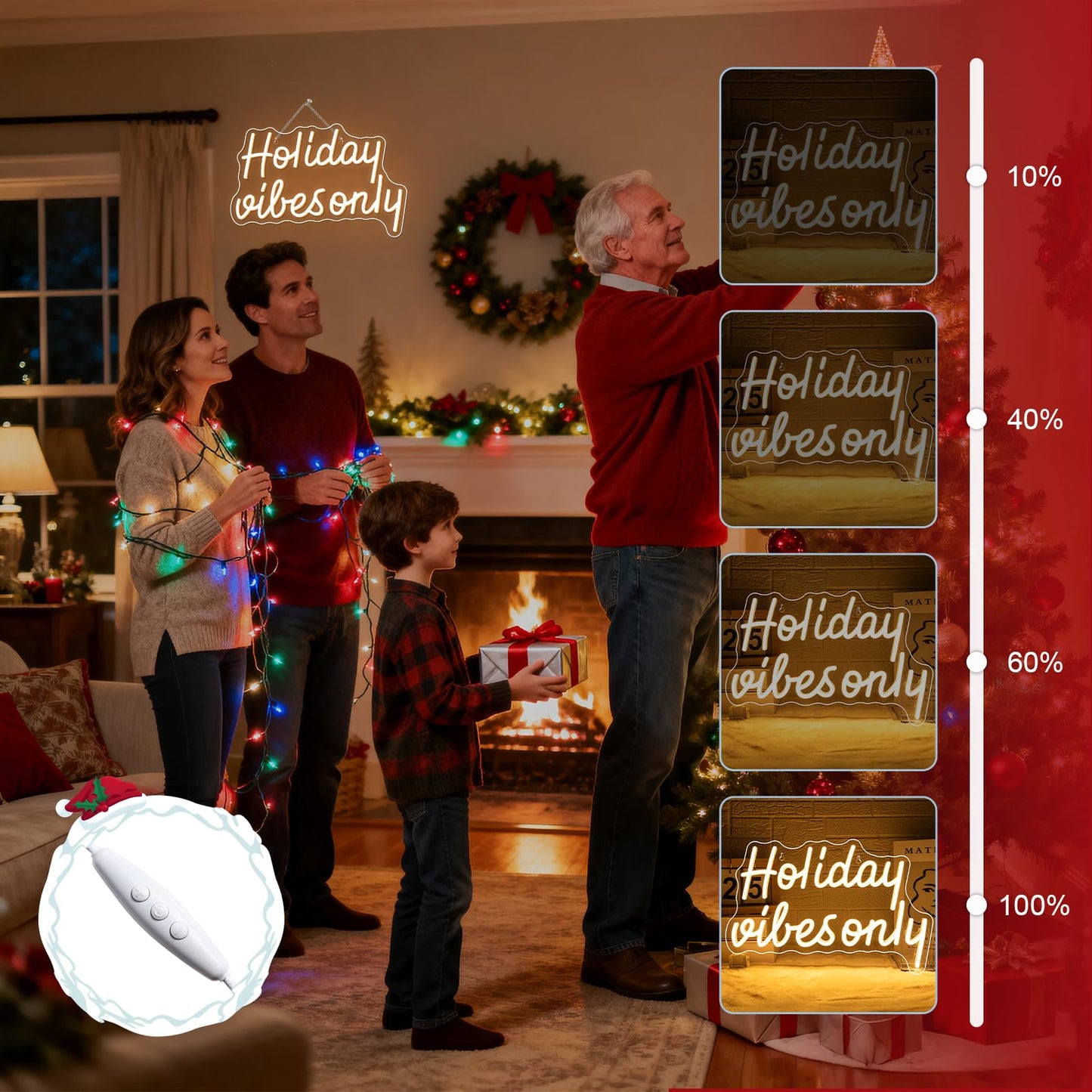DREAMFORT Christmas Neon Sign Holiday Vibes Only Neon Sign Festive LED Wall Decor for Christmas, Seasonal Parties & Winter Home Decor Cheerful Holiday Design