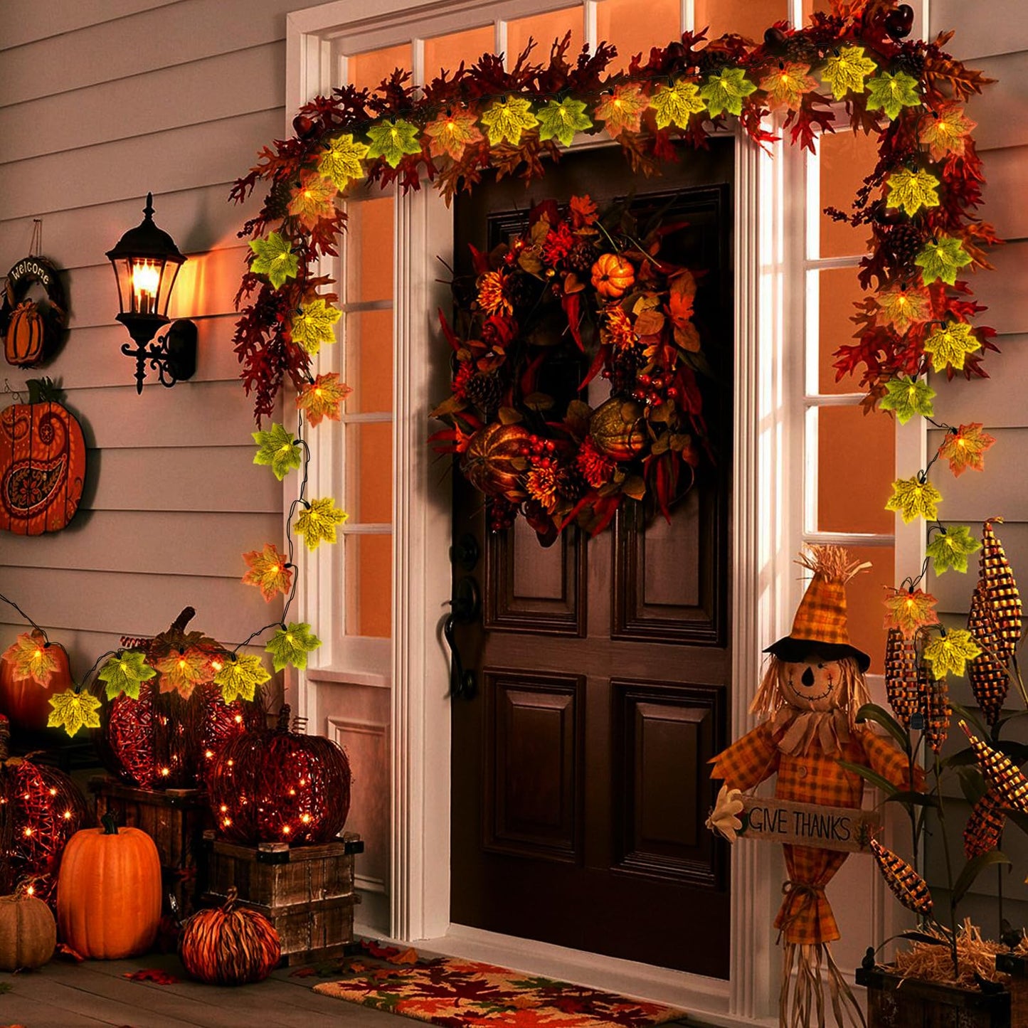 SUNSGNE 13.6FT Fall Lights Thanksgiving String Lights, 35LED Orange Yellow Green Maple Leaf String Lights for Thanksgiving Autumn Halloween Party Indoor Bedroom Home Decor