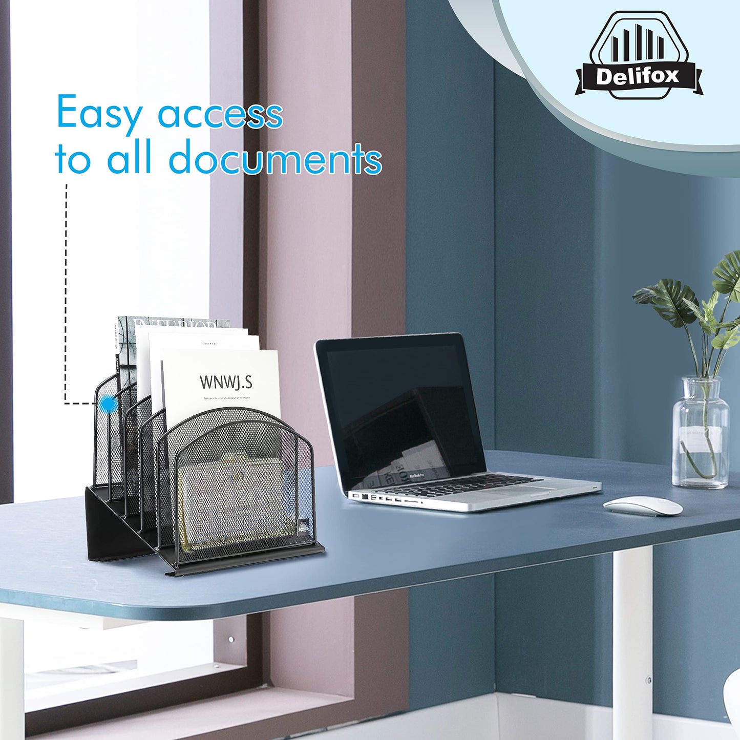 Delifox Inclined Desk File Organizer,Vertical File Folder Holder Stand Metal Rack File Sorter for Office Classroom Desktop Organization