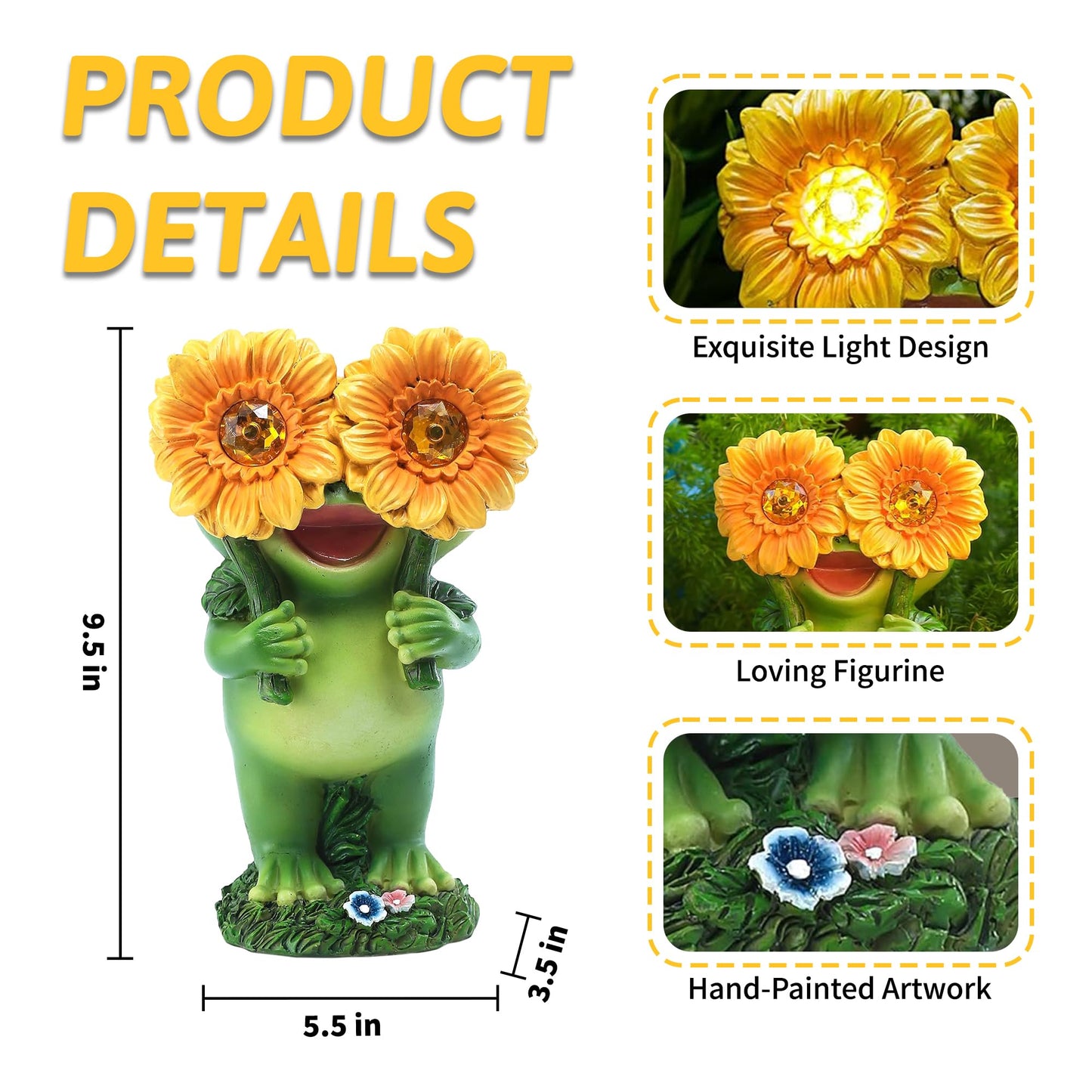 CFFOWNUG Outdoor Frog Garden Statue: Yard Decoration with Solar Light Funny Frog Sunflower Gifts for Women Mother's Day Housewarming Gift
