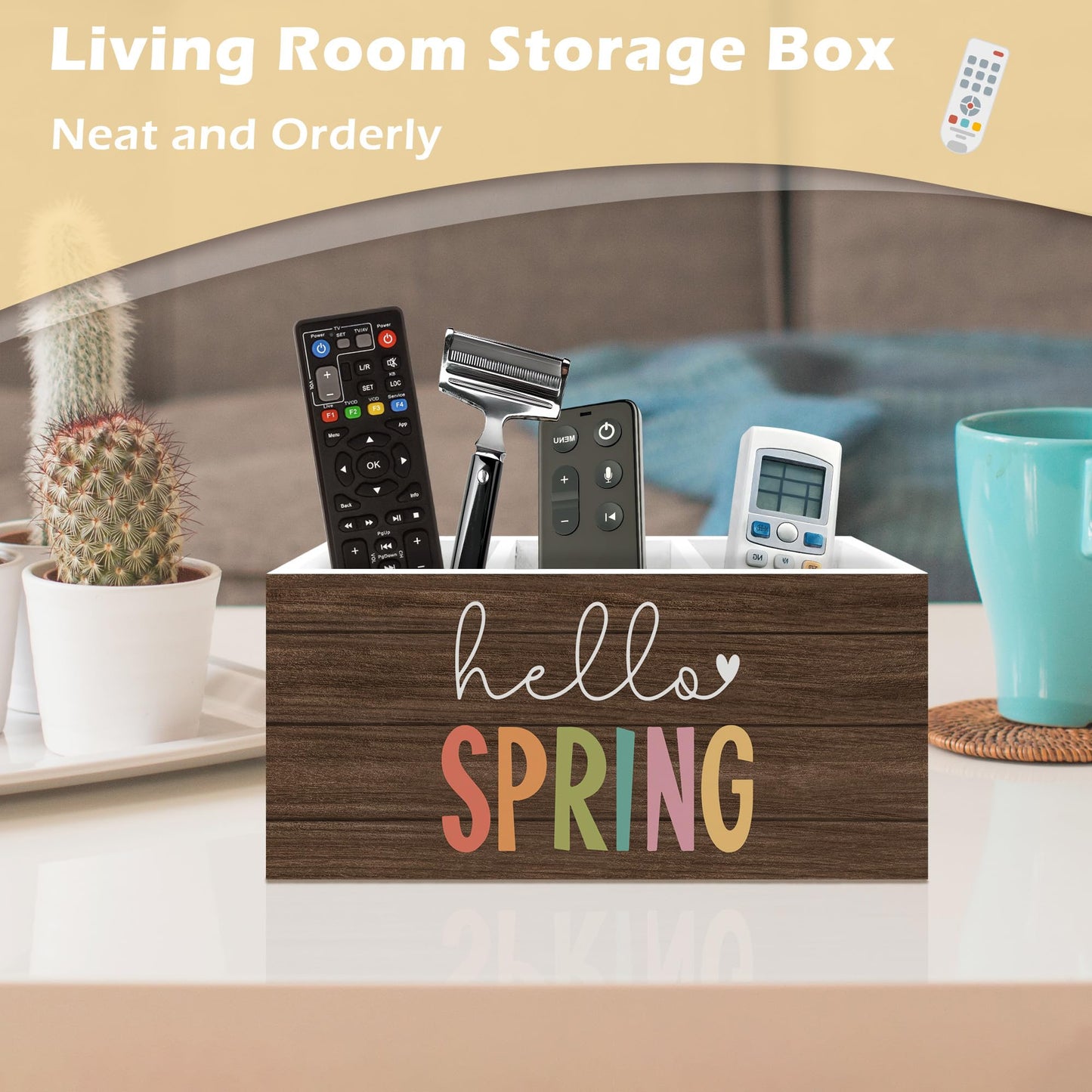 ANIANG Hello Spring Decor Pen Holder Organizer, Spring Seasonal Desk Decor, Rustic Farmhouse Wooden Pen Pencil Holders for Home Room Office Garden Desk Accessories