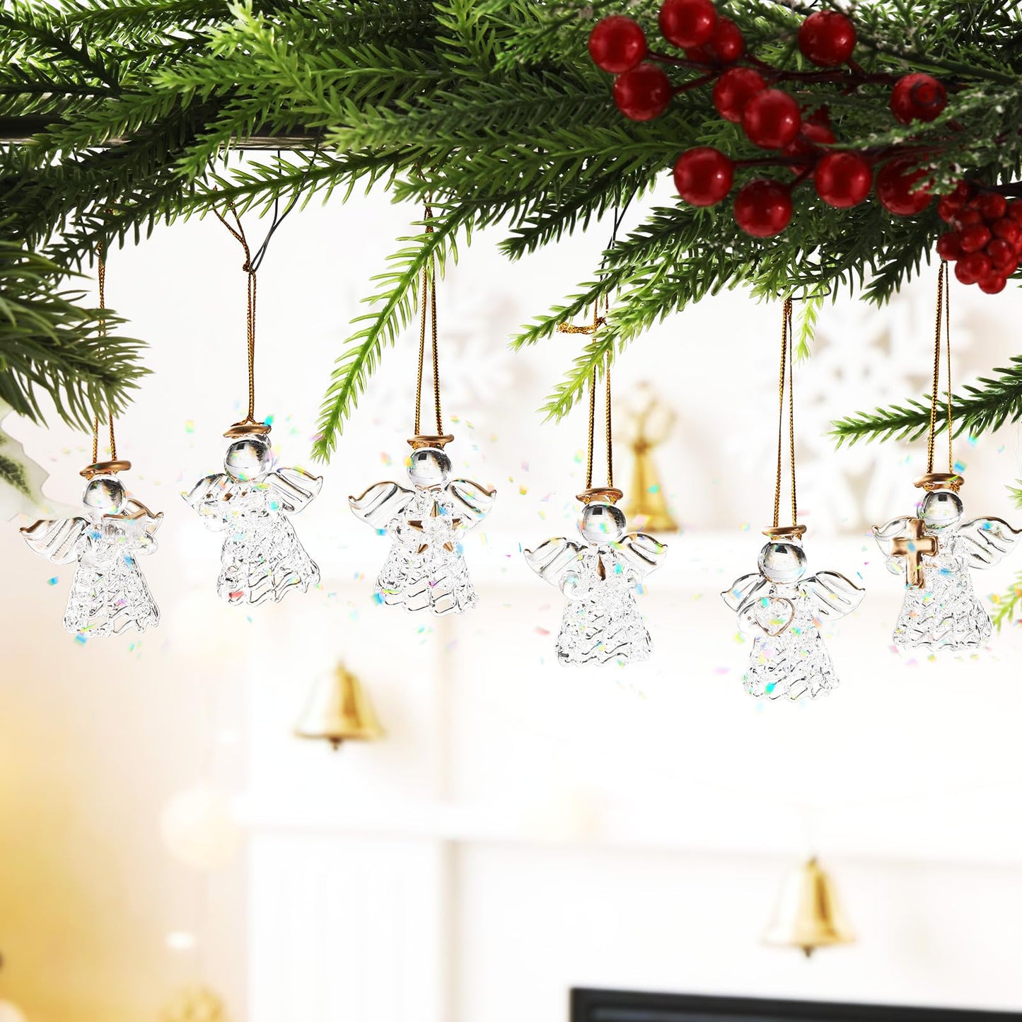 CroBlissful 6 Pcs Glass Angel Figurines Crystal Ornaments Hanging Guardian Angel Gifts for Christian Church Easter Mother's Day Holiday Decor, 6 Styles