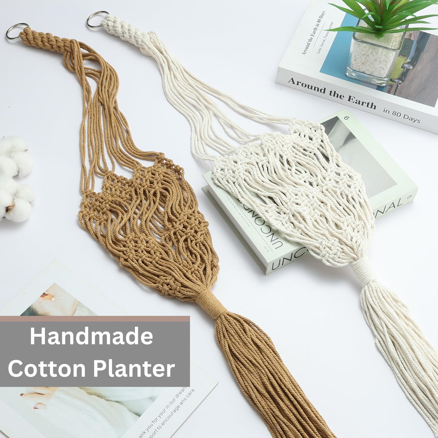 Shineloha 2 Pack Macrame Planter Hanger for up to 8" Pot, Indoor Hanging Planter | Plant Hanger Indoor, Hanging Plants Holder Basket | No Plant or Pot Included