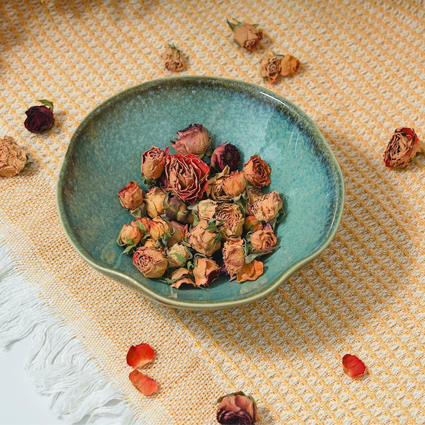 KROUJITY Decorative Bowl 7.6'' Ceramic, Ruffle Catch All Key Bowls for Entryway Table, Coffee Table Bowl Decor, Handcrafted Large Decorative Bowl, Pottery Purse Potpourri Bowl
