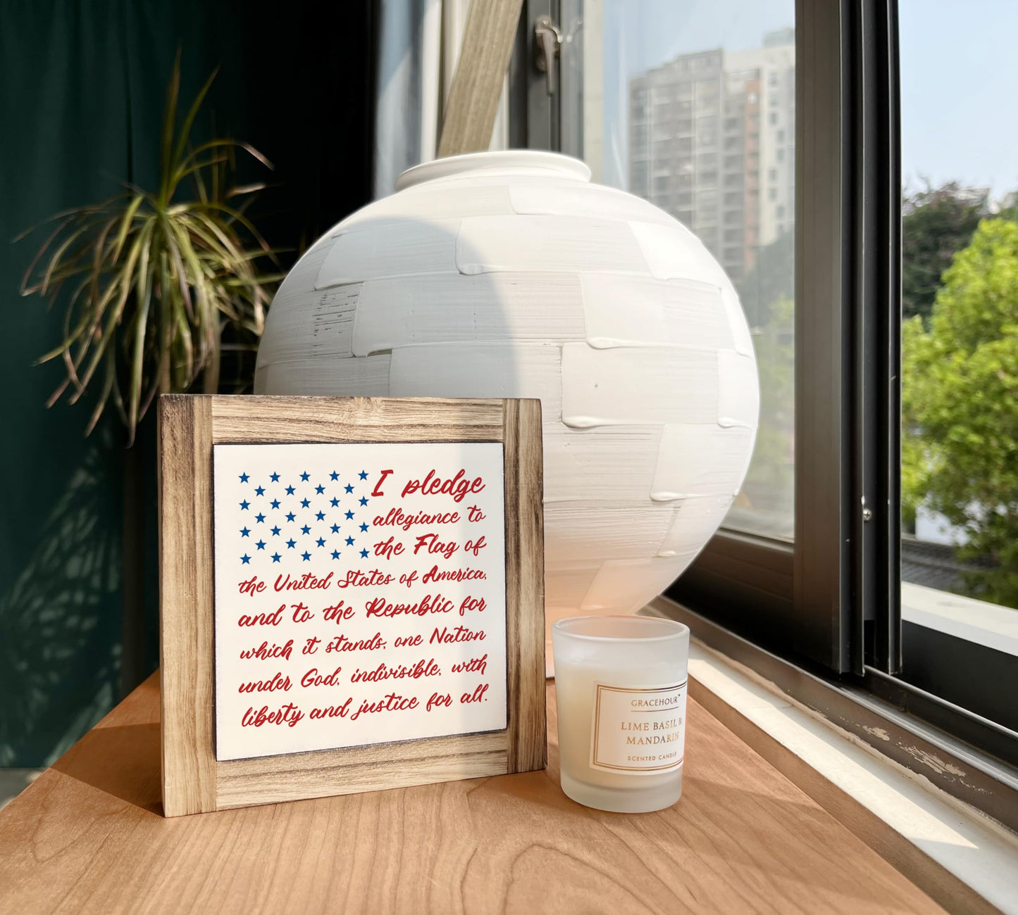 Americana Decor Wooden Sign, Patriotic American Flag Pledge of Allegiance Plaque, 4th of July Decorations Indoor, Memorial Day Home Decor, Rustic USA Wall Art Gift