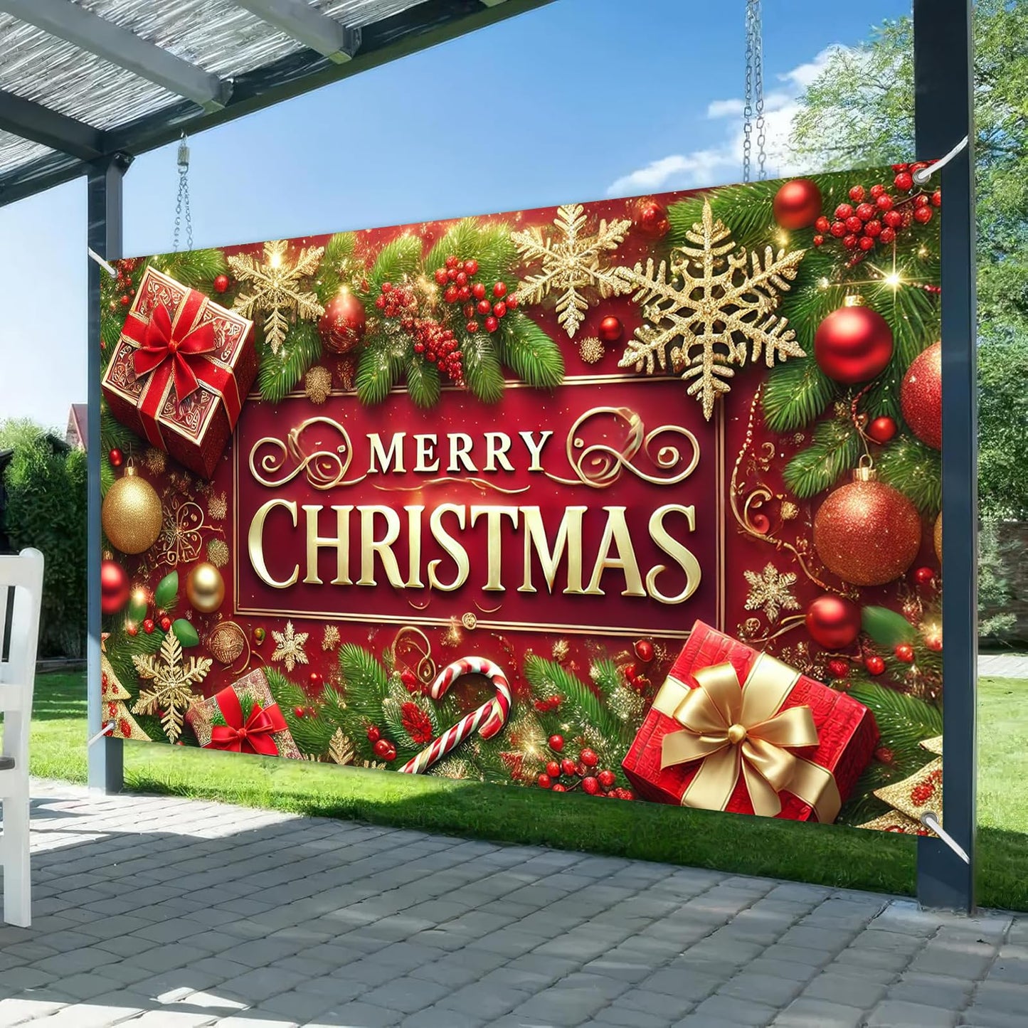 BlissYard Merry Christmas Banner Festival Wall Hanging 71x43 Inches Large Banner for Christmas Holiday Decor Home Party Decorations Perfect for Indoor Outdoor Use