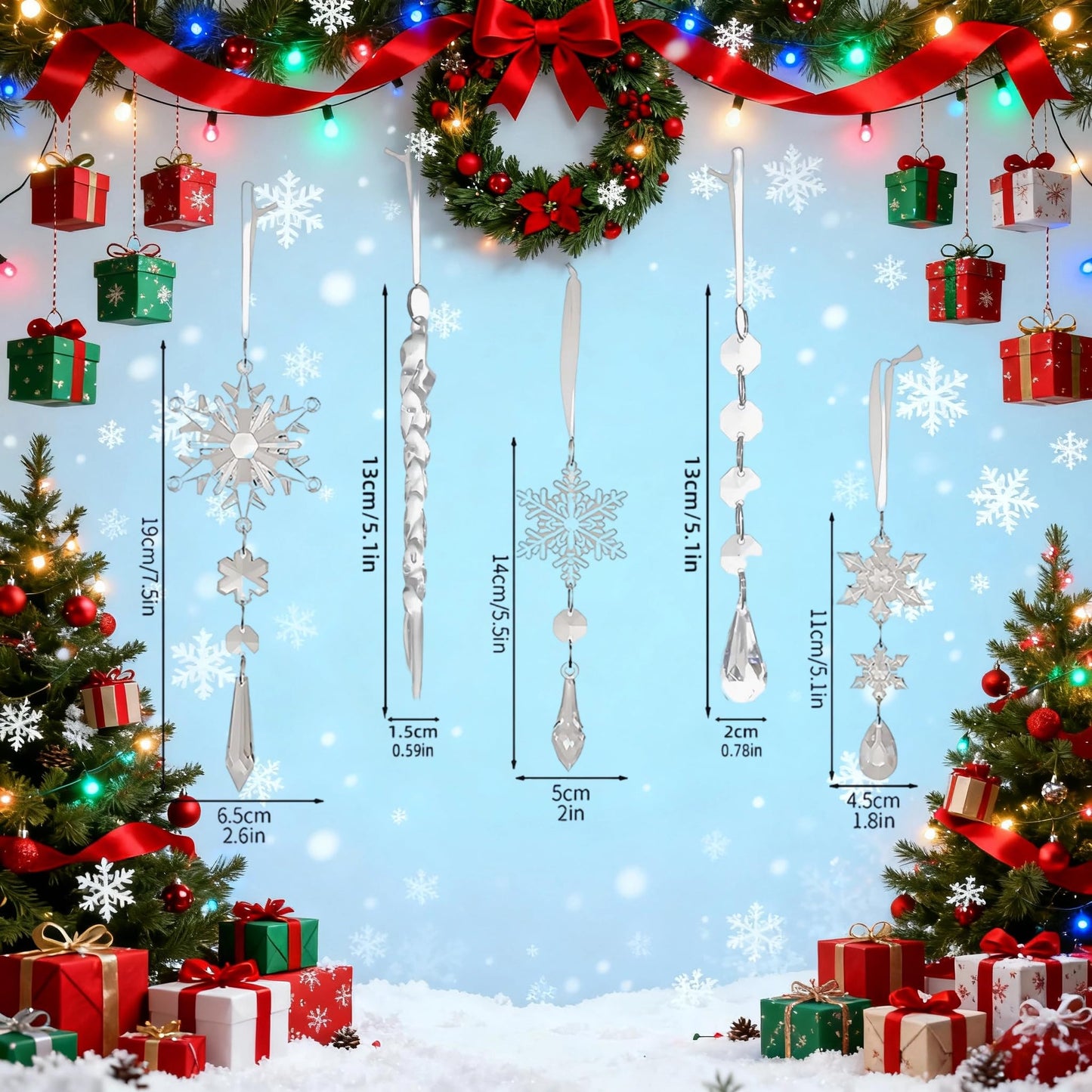 Christmas Ornaments for Tree Decorations - Hanging Acrylic Snowflake & Icicle Christmas Pendants for Winter Xmas Tree,New Year Party Supplies,DIY Holiday Décor