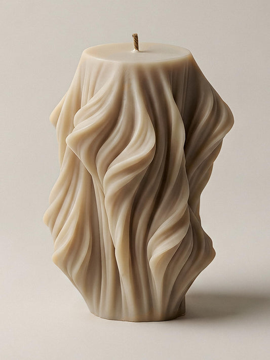 LAWA Cascading Wave Candle - Beautiful Handmade Pillar Soy Wax Elegant Bubble Aesthetic Candle Housewarming Gift Home Room Shelf Decor Idea White Sandstone Small