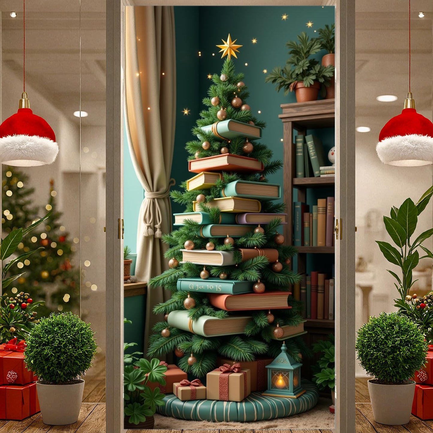 Merry Christmas Door Cover, Christmas Tree Door Hanging Backdrop Decoration Xmas Tree Porch Sign Front Door Banner Gifts for Winter Holiday New Year Xmas Office Home Party Supplies