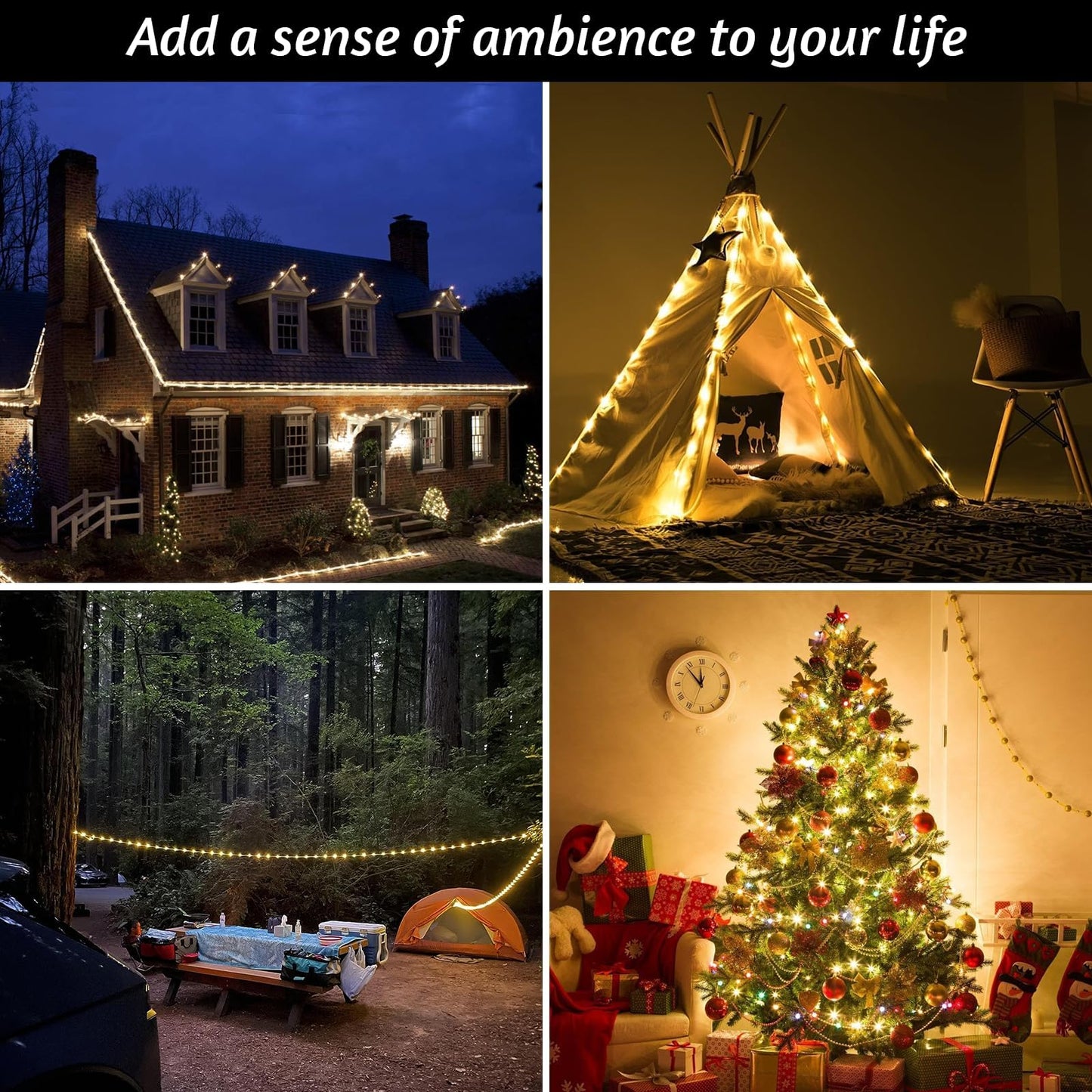 Janhaley Camping String Lights, 32.8ft Portable Outdoor String Lights with 8 Lighting Modes, Qucick Storage, 2 in 1 Waterproof Camping Lanterns for Camping, Christmas, Outdoor