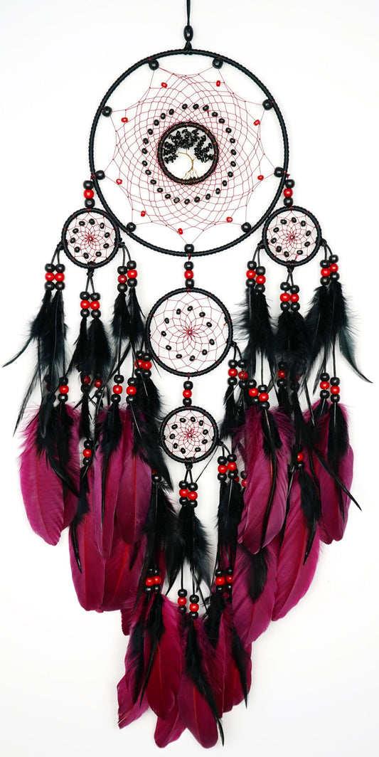 MEIZHIANDME Large Dream Catchers, Boho Handmade Native Macrame Dream Catchers Wall Hanging for Bedroom Living Room Dorm Room Decor, Adults Wedding Party Decor, Festival Blessing Gift (Red & Black)