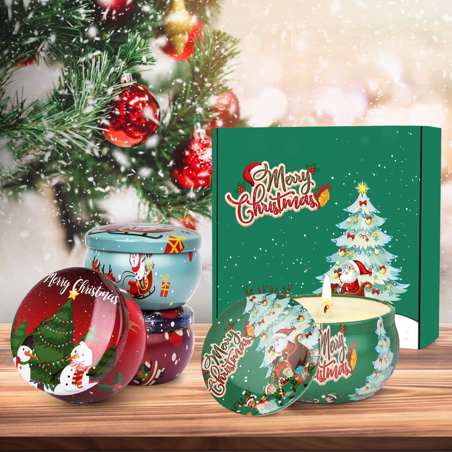 Christmas Candles Set, Christmas Scented Candle Gifts for Women, 4 Pack Small Aromatherapy Candle for Home Scented,Stocking Stuffers for Coworker Friends Teacher Adults Birthday Party