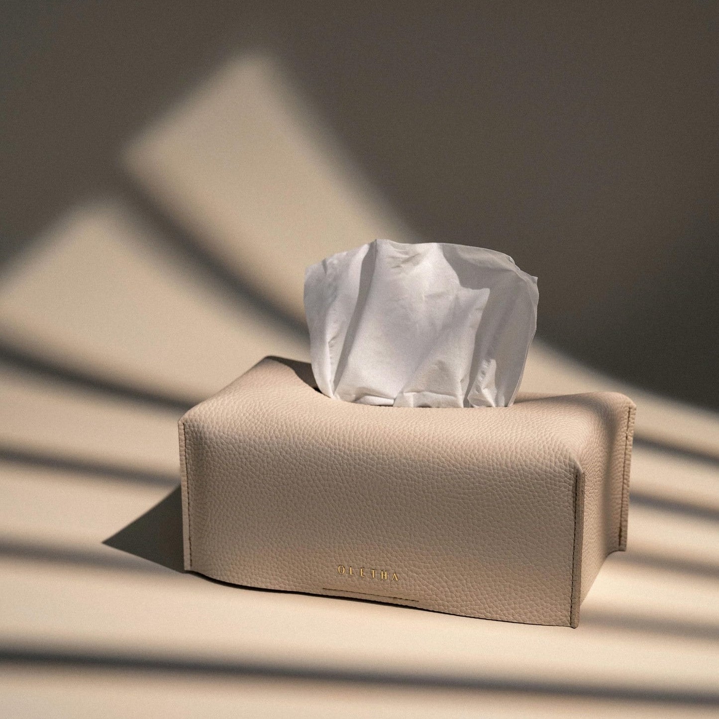 OLETHA Aesthetic Rectangle Tissue Box Cover, Medium Flat Box Tissues Holder Rectangular, Light Taupe
