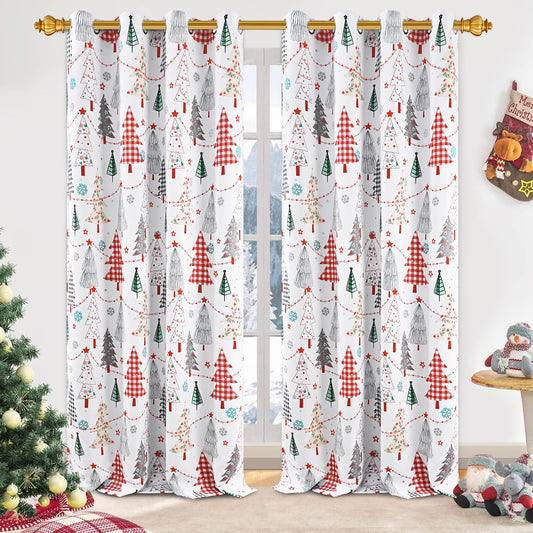 ASPMIZ Christmas Blackout Curtains for Living Room, Christmas Tree Window Curtains for Bedroom, Grommet Room Darkening Winter Curtain 84 Inch Length 2 Panels Set, 52'' x 84'', Red