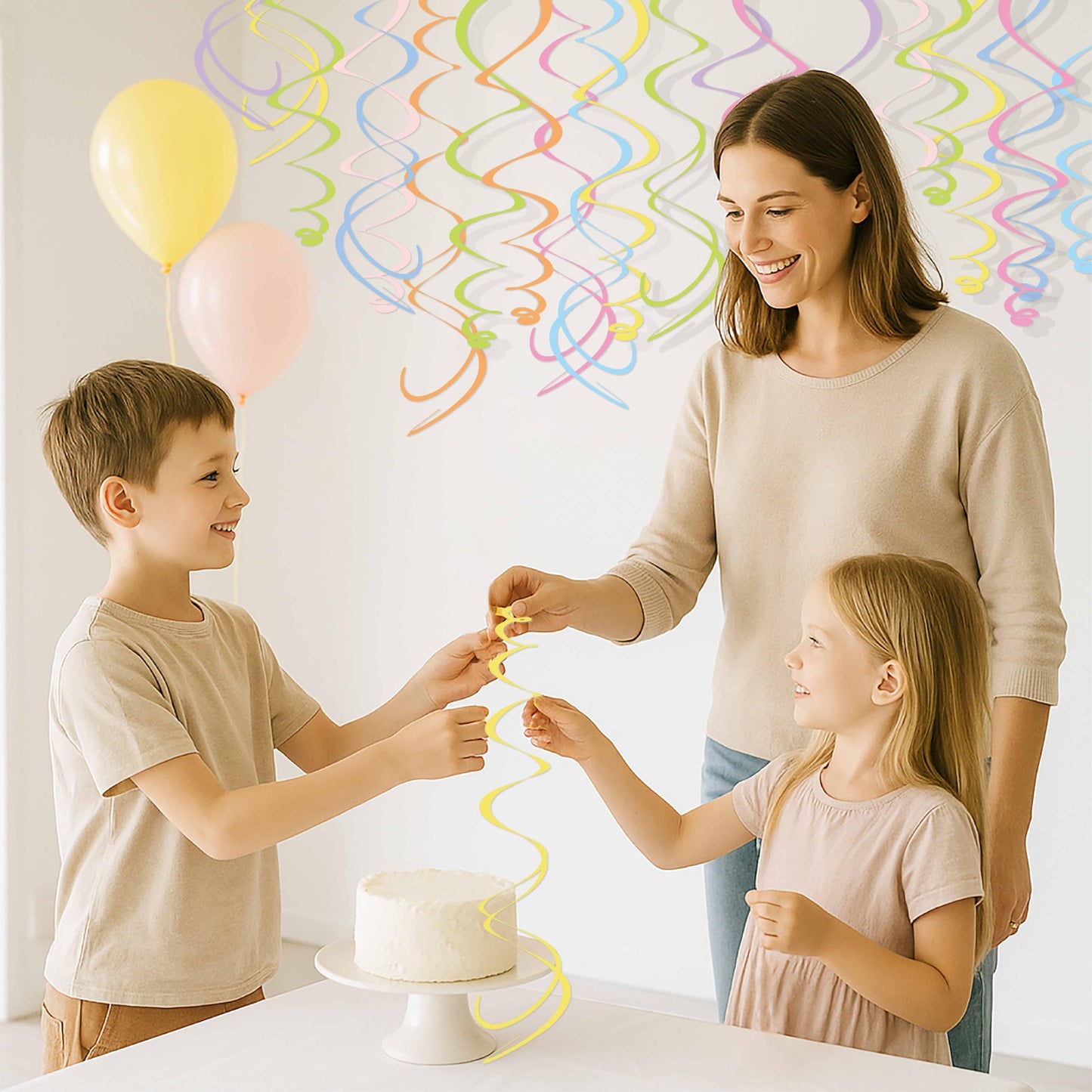 HonuGoGo 48PCS Pastel Paper Swirl Decorations Hanging Ceiling Streamers for Birthday, Spring, Bridal, Gender Reveal, Wedding, or Everyday Party Decor