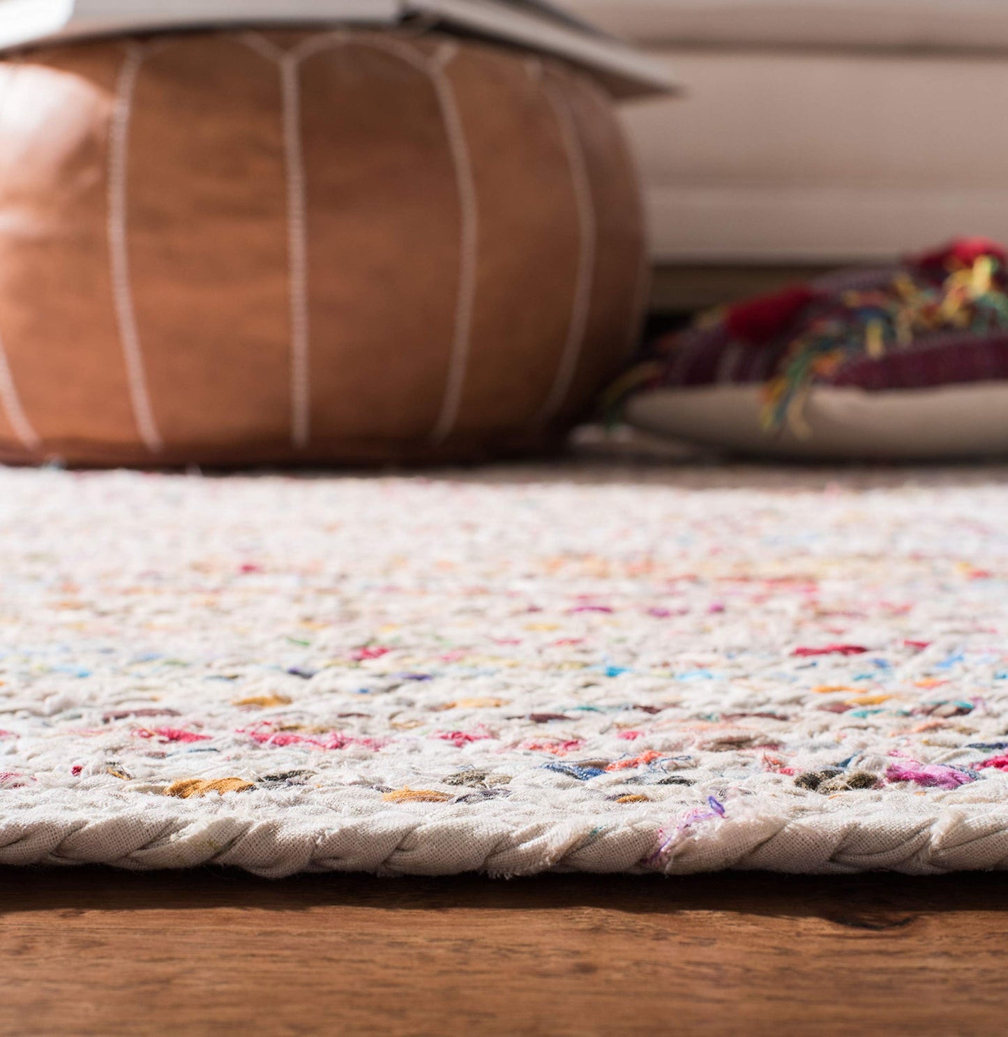 SAFAVIEH Braided Collection Accent Rug - 2' x 3', Ivory & Multi, Handmade Woven Cotton, Boho Reversible Style, Ideal for Living Room, Bedroom, Kitchen (BRD210B)