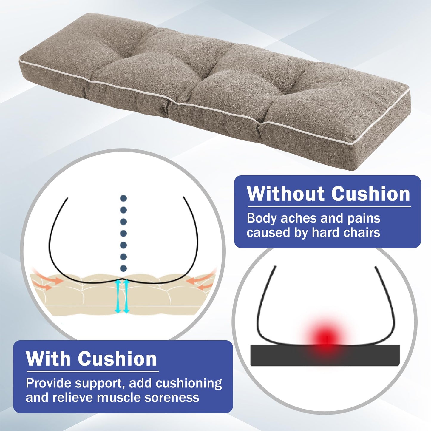 IPYNBAP Bench Cushion, 42 x 16 Inch Patio Furniture Cushions with Durable Ties, Soft Memory Foam Bench Cushions for Indoor/Outdoor Furniture with Non-Slip Bottom, Kitchen&Dining, Khaki