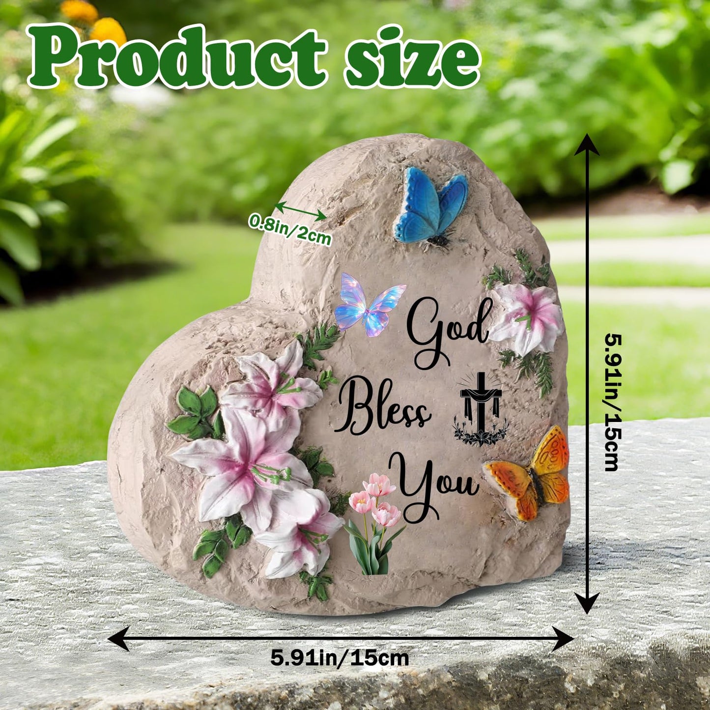 God Bless You-Resin Stepping Stone,Outdoor Garden Pathway Decoration,Heart Shaped Decorative Stone for Garden,Walkway Sculpture Yard Art for Patio,Home Decor