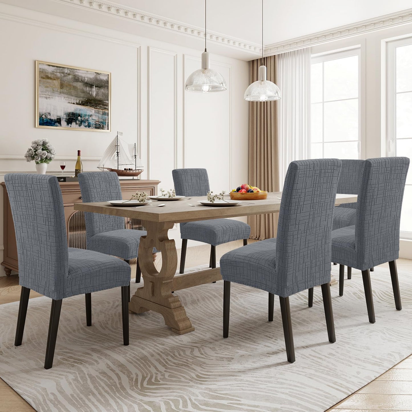 CYCMACO Dining Room Chair Covers Set of 6, Stretch Chair Covers, Washable Dining Chair Slipcovers, Kitchen Chair Covers, Parsons Chair Slipcover for Home, Restaurant, Banquet (Light Gray)