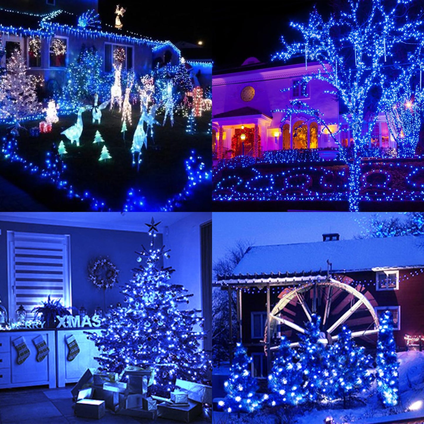 LAMPHOME 32.5FT 100LED Blue Christmas String Lights, 16 Modes Waterproof Fairy Lights Plug in, Twinkle String Lights Indoor Outdoor for Bedroom Wall Halloween Tree Party Home Decoration