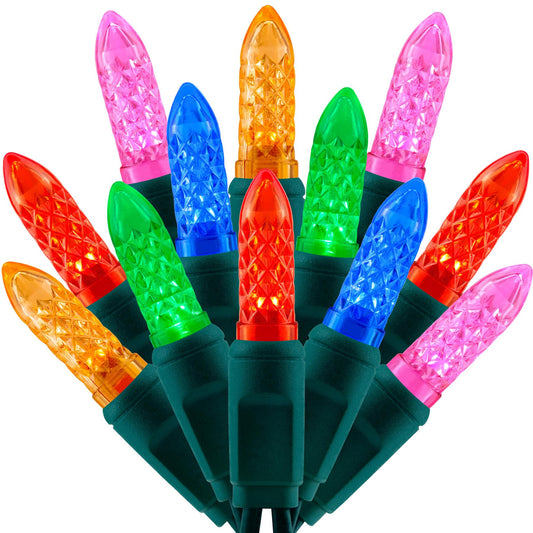 SWEET SHINE 100 Multicolor Faceted One-Piece LED Christmas Lights, 33 ft Green Cord High Waterproof UL Certified M6 Outdoor String Lights (Multicolor)