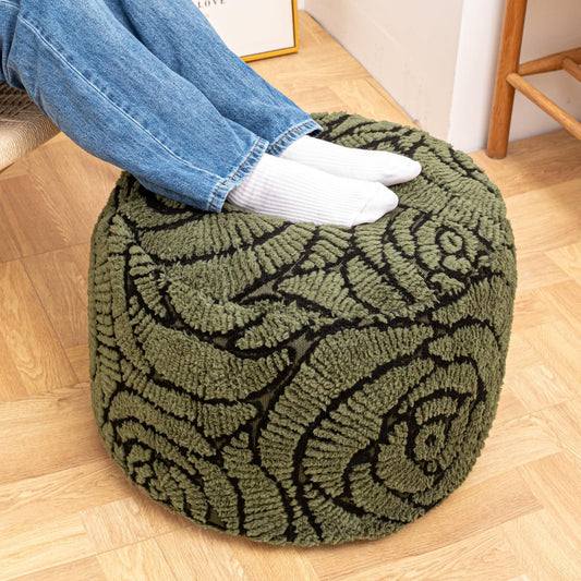 Asuprui Fluffy Flower Pouf Ottoman Cover Only – 20"x14" Round Plush Fuzzy Pouf Shell for Footrest, Stool or Floor Seat, Soft Removable Home Decor (No Insert Included) (Green)