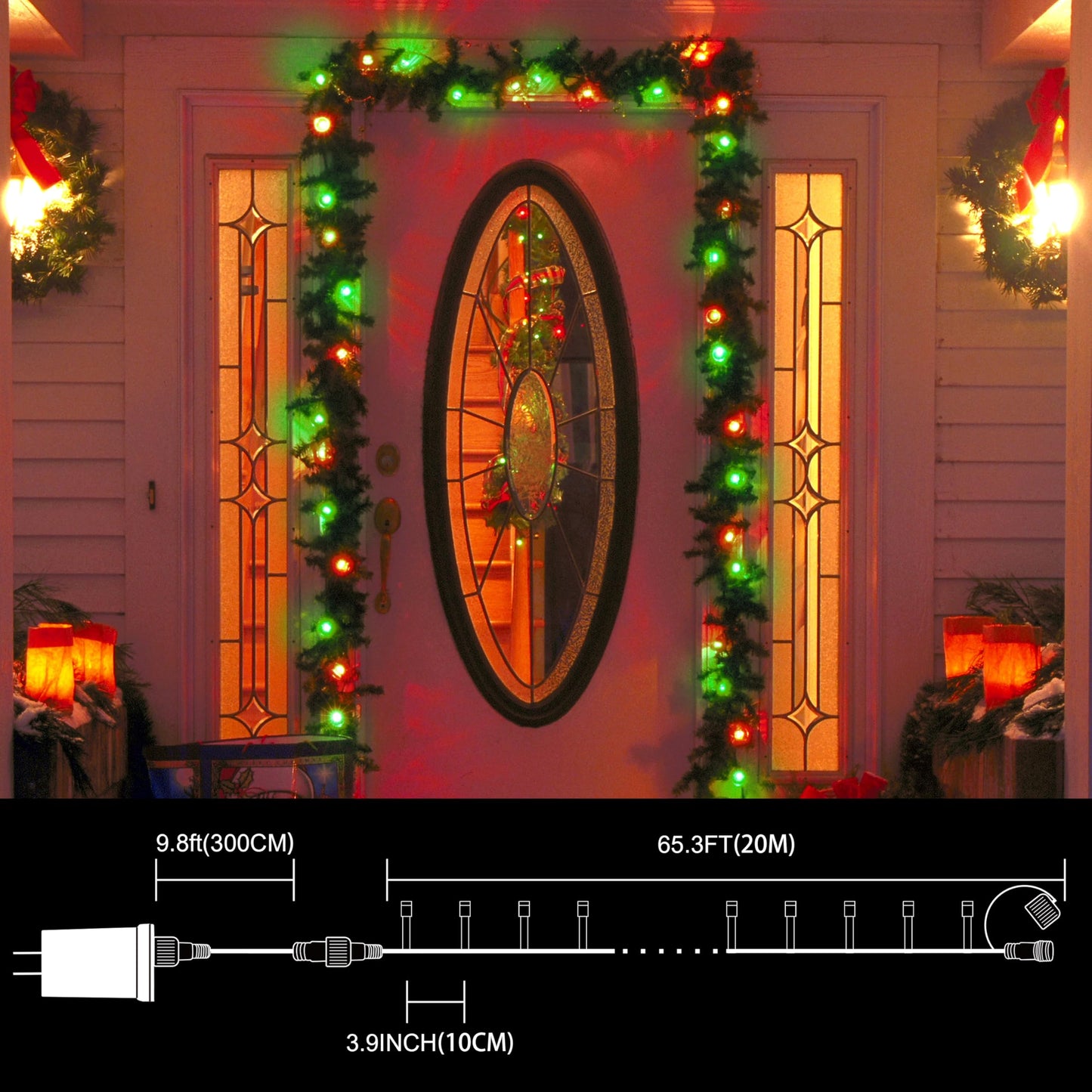 LAMPHOME Red and Green Christmas Lights, 66ft 200 LED String Lights,16 Modes Twinkle Fairy Light Plug in Waterproof for Indoor Outdoor,Christmas Tree Light for Holiday,Wedding Party,Xmas Decor