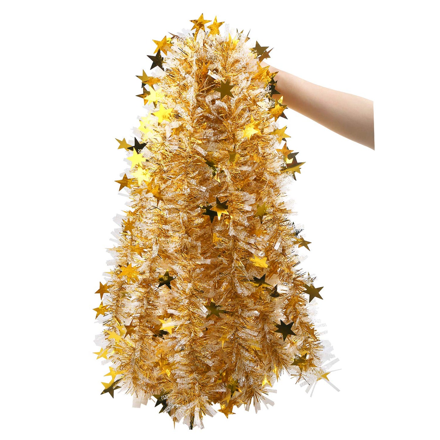 CCINEE 33FT Christmas Tinsel Garland,Metallic Twist Garland in Gold and White for Christmas Tree Party Dcoration Supply