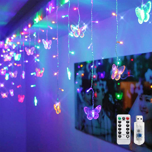 Cynzia Butterfly Curtain Lights, 8 Modes 48LED Twinkle String Light with Remote 4.9FT USB Powered Window Fairy Light, Decorative Lights for Bedroom, Party, Wedding, Holiday, Christmas (Multi-Colored)