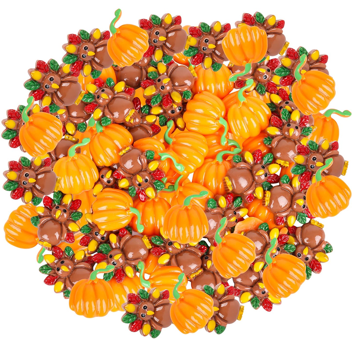 FOIMAS Thankgiving Resin Flatback Charms,50pcs Pumpkin Turkey Embellishment Resin Miniatures for Fall Thanksgiving Ornament Decoration Supply