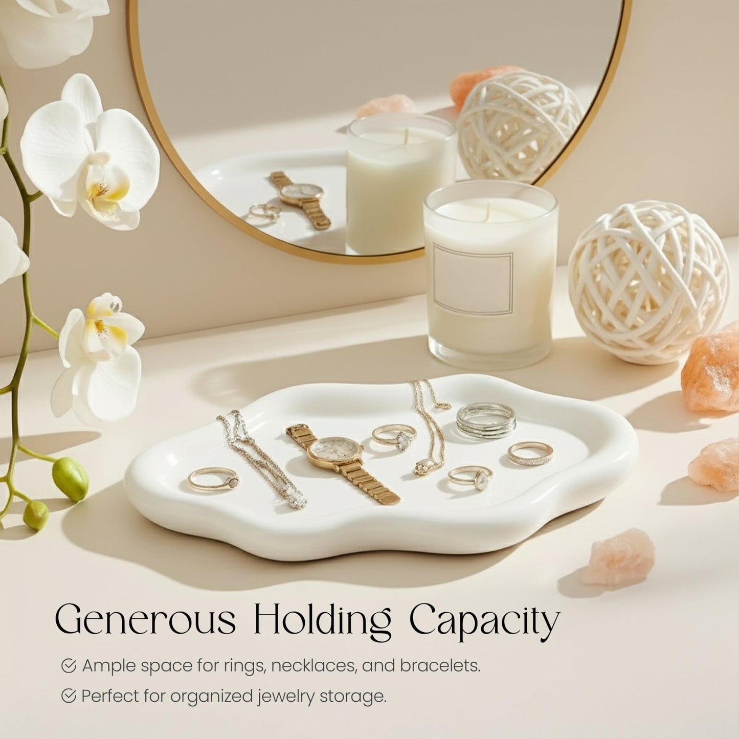 B33 BALTIC33 Cloud Ceramic Tray, Glossy White Irregular Jewelry Dish, Luxury Ceramic Ring Holder and Vanity Organizer, Cloud Trinket Plate for Keys, Perfume, or Nightstand Decor