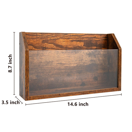 Waratah Designs Wall Magazine Holder – Wooden Wall Mounted Magazine Rack, Clear Acrylic Panel – Magazine, Book, Home Office File Organizer – Vinyl Record Holder – Rustic Brown