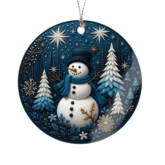 Warming Snowman Christmas Ornaments 2026, Blue & White Winter Forest Decoration for Holiday Tree Window Car, Snowman Decor for Home, Christmas Decorations, Winter Gifts for Friends Family Coworkers