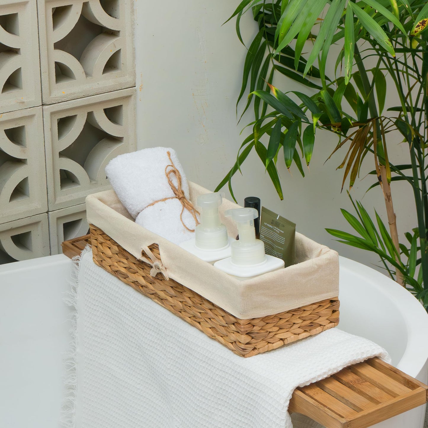 KOKODO Home Project Tank Topper Storage Baskets - Woven Wicker Basket for Toilet Paper Holder, Baskets for Vanity, Bathroom, Pantry Organizing, or Coffee Table Decor Pack of 02 Waterhyacinth