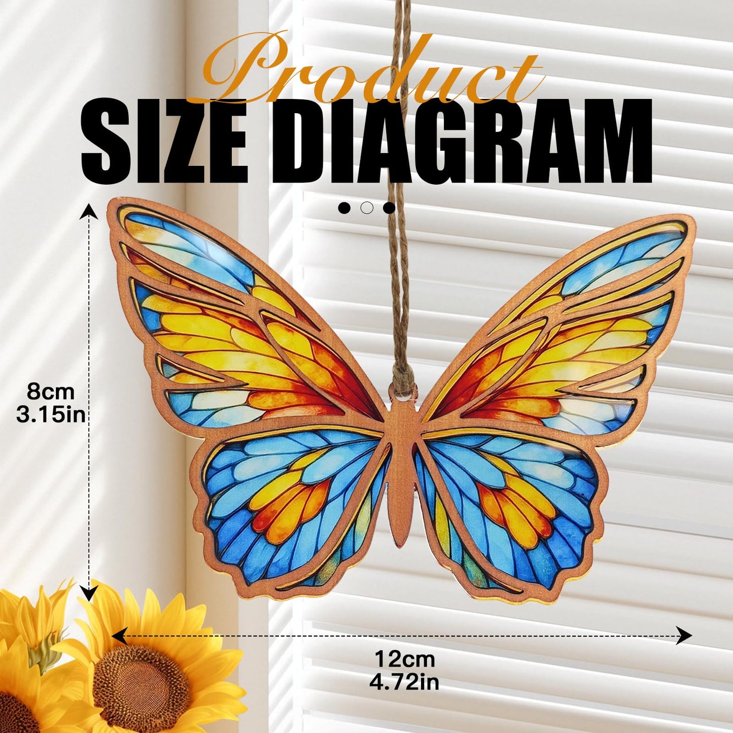 Butterfly Suncatcher - Stained Glass Acrylic Hanging Ornament for Window, Gift for Women, Butterfly Wall Decor for Home, Bedroom, Garden, Christmas Tree