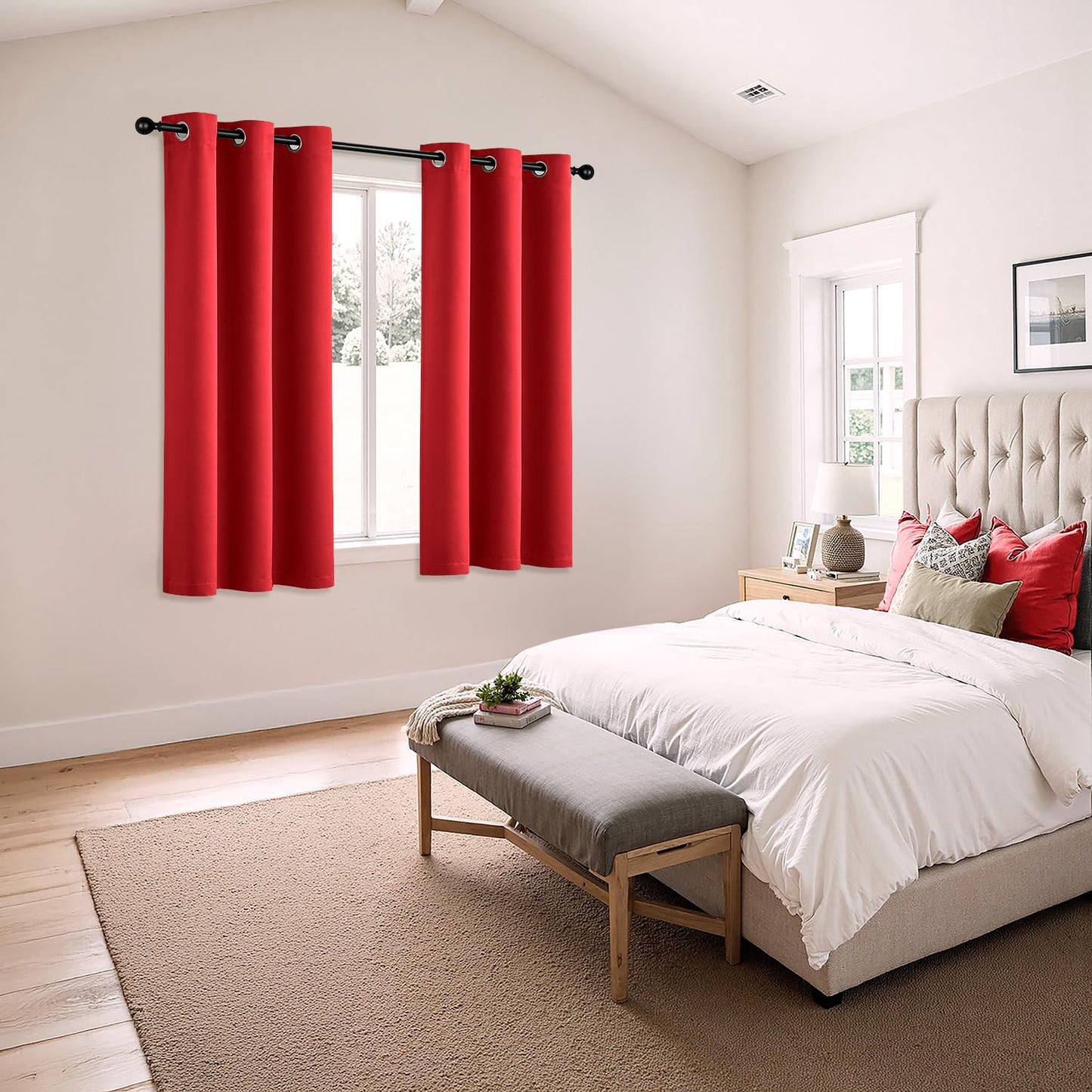 MIULEE Christmas Red Blackout Curtains for Bedroom Living Room 63 Inches Long 2 Panels, Thermal Insulated Room Darkening Drapes Grommet Noise Reducing Light Blocking Window Treatments 40x63 Inch