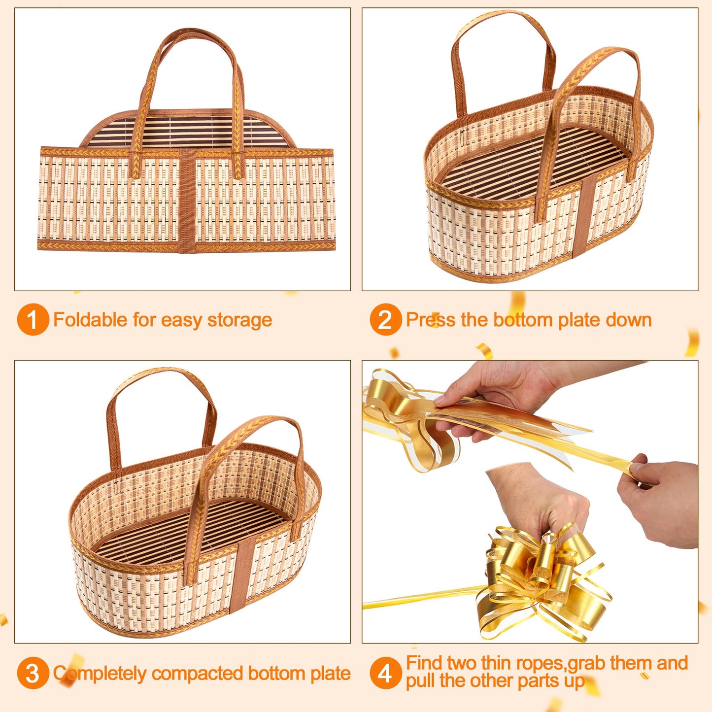 Orchidleaf 2 Set Baskets for Gifts Empty, Gift Empty Bamboo Basket Large, Foldable Woven Gift Basket with Handle for Baby Baptisms, Mother's Day, Christmas, Housewarming