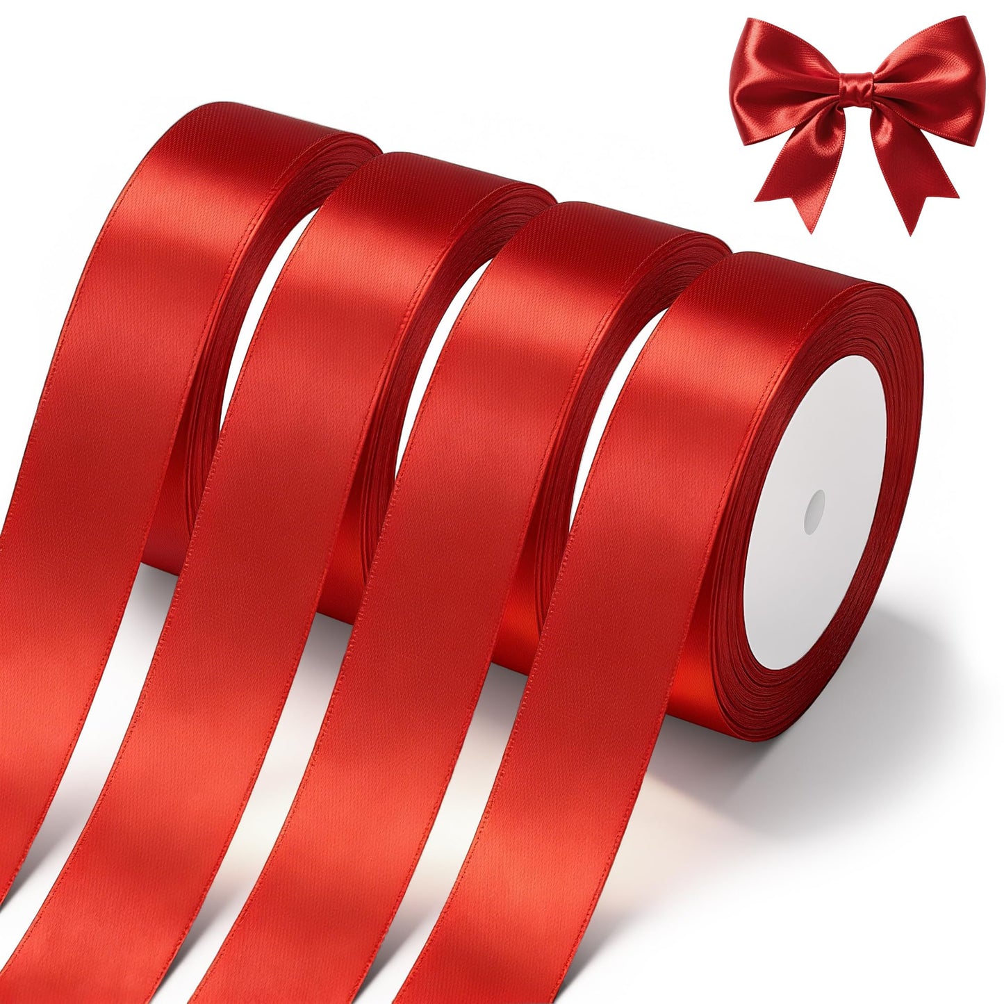 Red Satin Ribbon 1 Inch x 4 Rolls Red Wide Satin Fabric Ribbon for Gift Packaging, Christmas, Wedding, Flower Bouquet, Holiday Party, Invitation