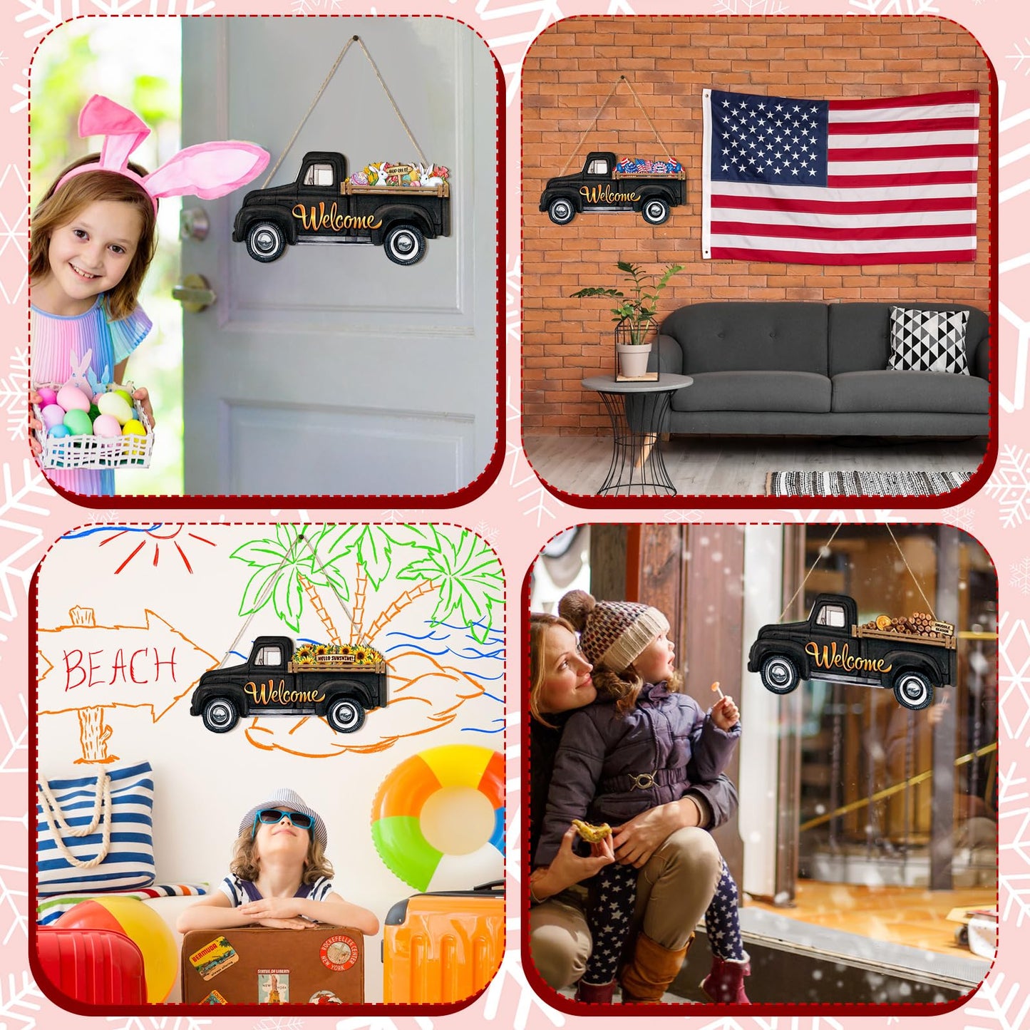 Ferraycle Independence Day Interchangeable Welcome Sign 4th of July Seasonal Truck Decor Door Signs with 12 Holiday Icons Rustic Farmhouse Interchangeable Holiday Decor(Black, Lateral Style)