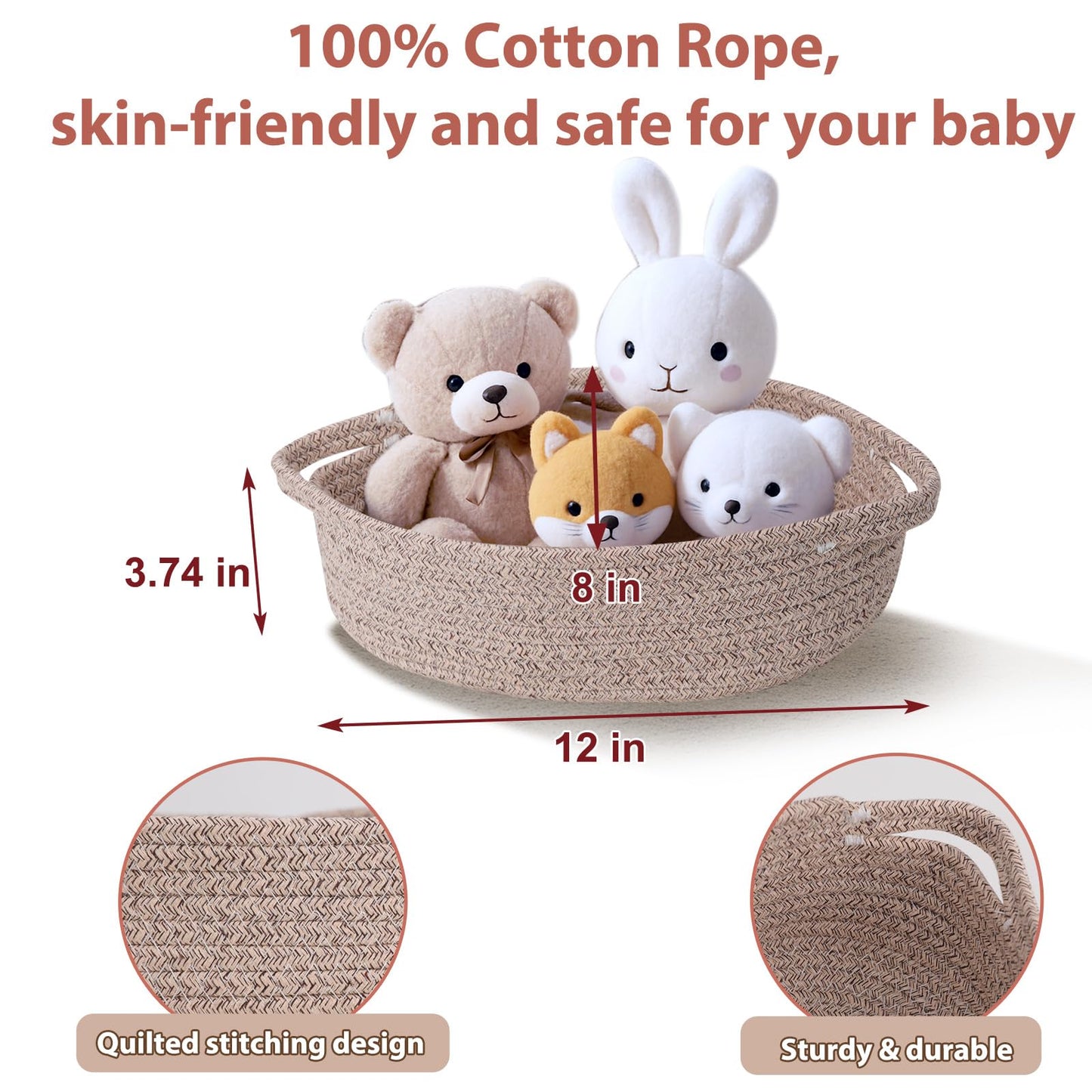 LWYMX Basket for Gifts Empty, Small Woven Basket with Bags and Ribbons, Baby Toy Baskets with Handles, Wicker Storage Bin for Baby Showers or Pet Toy (Brown, 1 Pack (12"x 8"x 3.74"))
