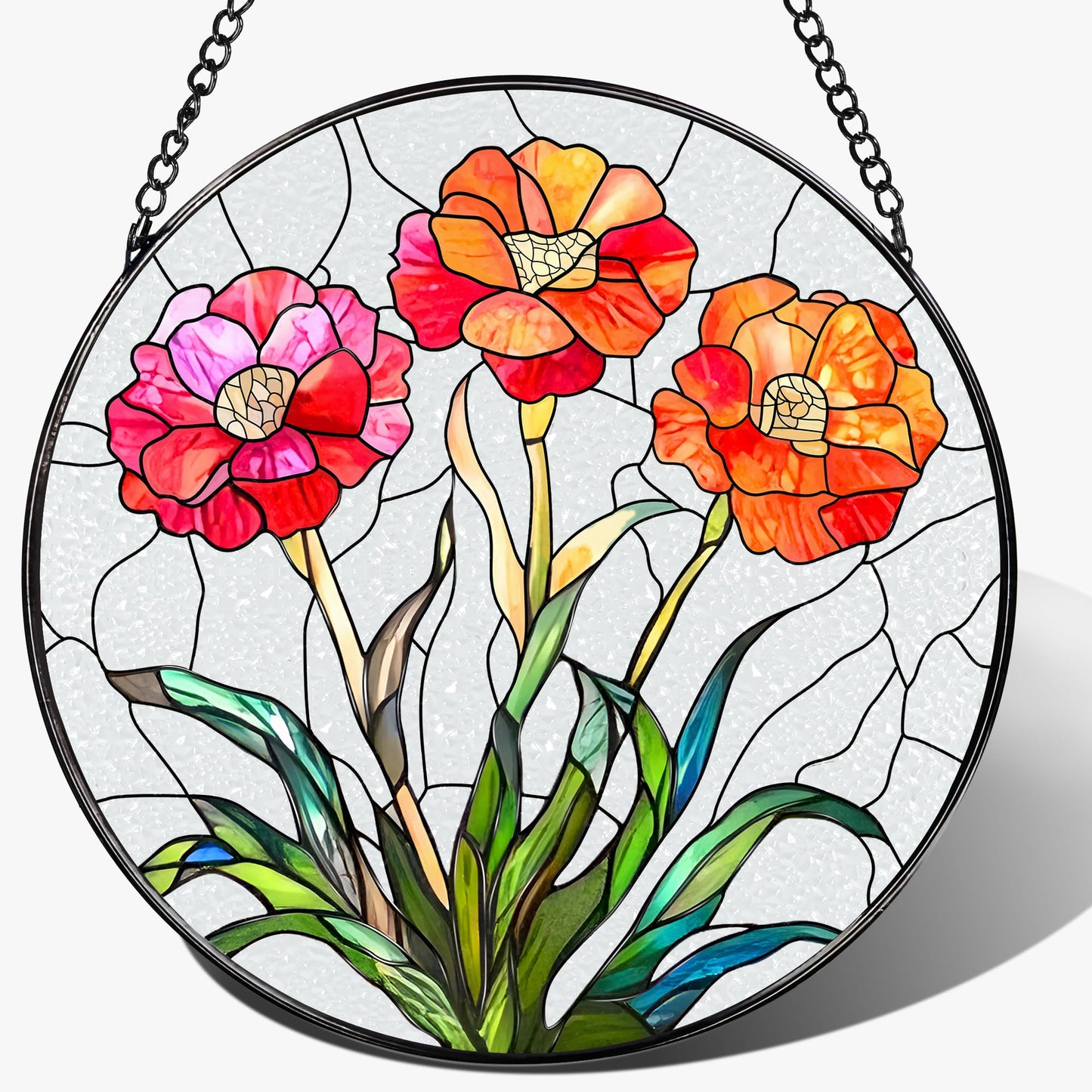 Stained Glass Window Hanging, 8 Inch Birth Flower Glass Suncatcher Ornament, Suncatchers for Windows, Window Decoration and Christmas, Mother's Day, Birthday, Gift for Women, Birth Flower Gifts - Jan