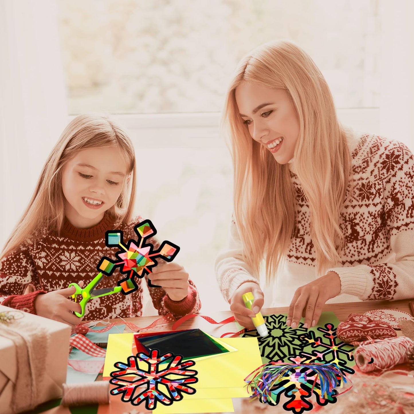 EggSun 36 Sets Winter Snowflake Suncatchers Craft Kit for Kids Ornaments Stained Glass Effect Window Arts and Crafts Kit for Classroom Holiday Birthday Projects Home Favors Decorations Ages 4 8 12