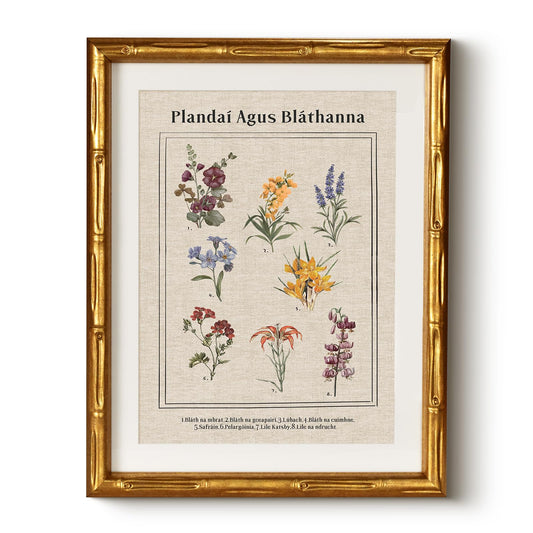 Vintage Botanical Wall Art Antique Style Plant Illustration 11x14, Gold Bamboo-Textured Framed Canvas Floral Print Acrylic Cover, Classic Natural History Artwork Room Bedroom Study Home Decor