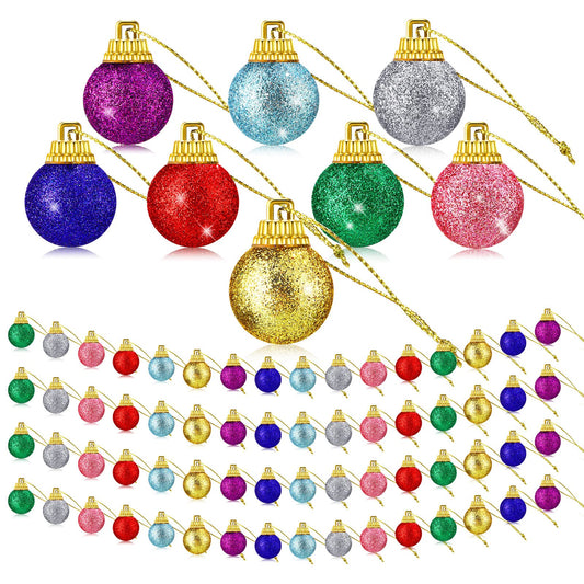 Sumind 48 Pcs Christmas Mini Balls Ornaments Miniature Glitter Balls Xmas Tree Small Hanging Decorations Pendants for Holiday Party Wedding DIY Craft Home Decor (Glitter Colors,1 Inch)