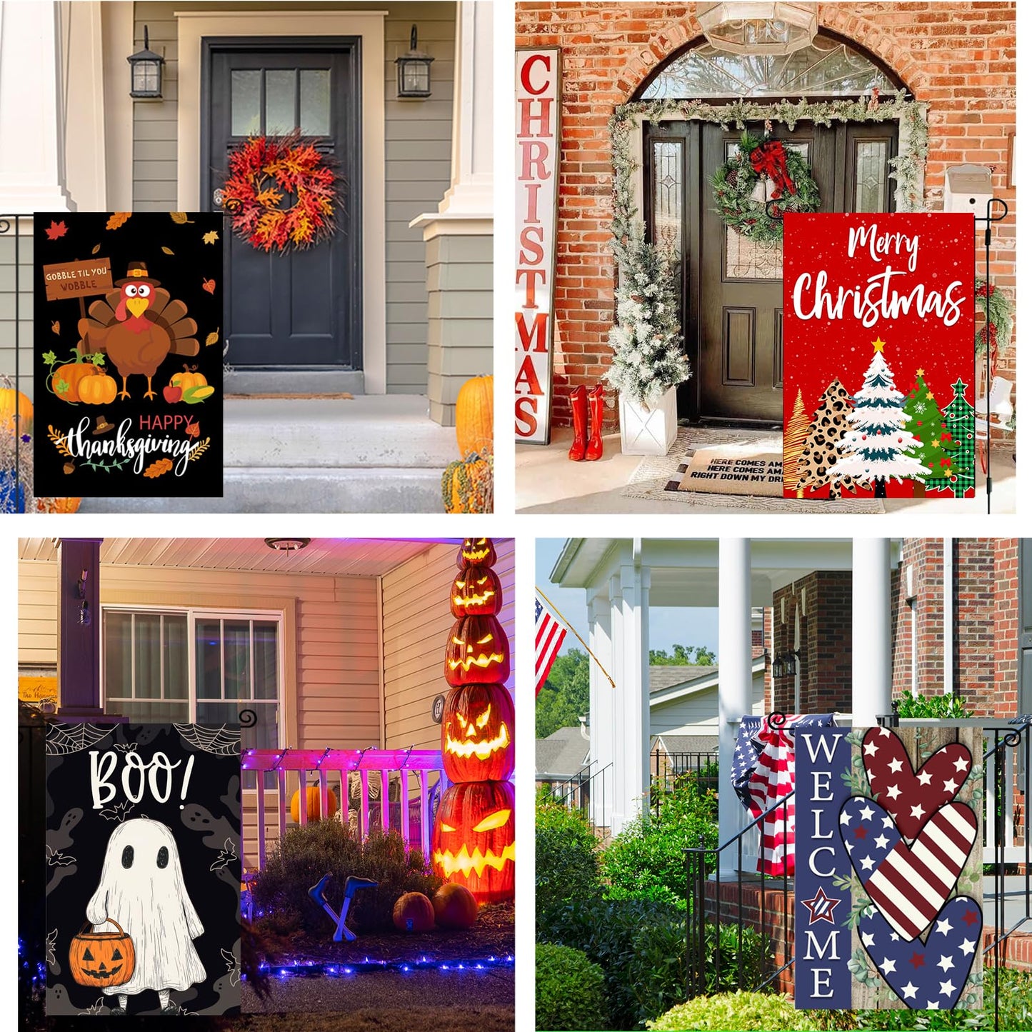 Seasonal Garden Flags Set of 12 Double Sided 12x18 Inch, Small Yard Flags for Outside, Christmas Halloween Easter Valentine's Day Decor, Spring Summer Fall Winter Holiday Garden Decorations