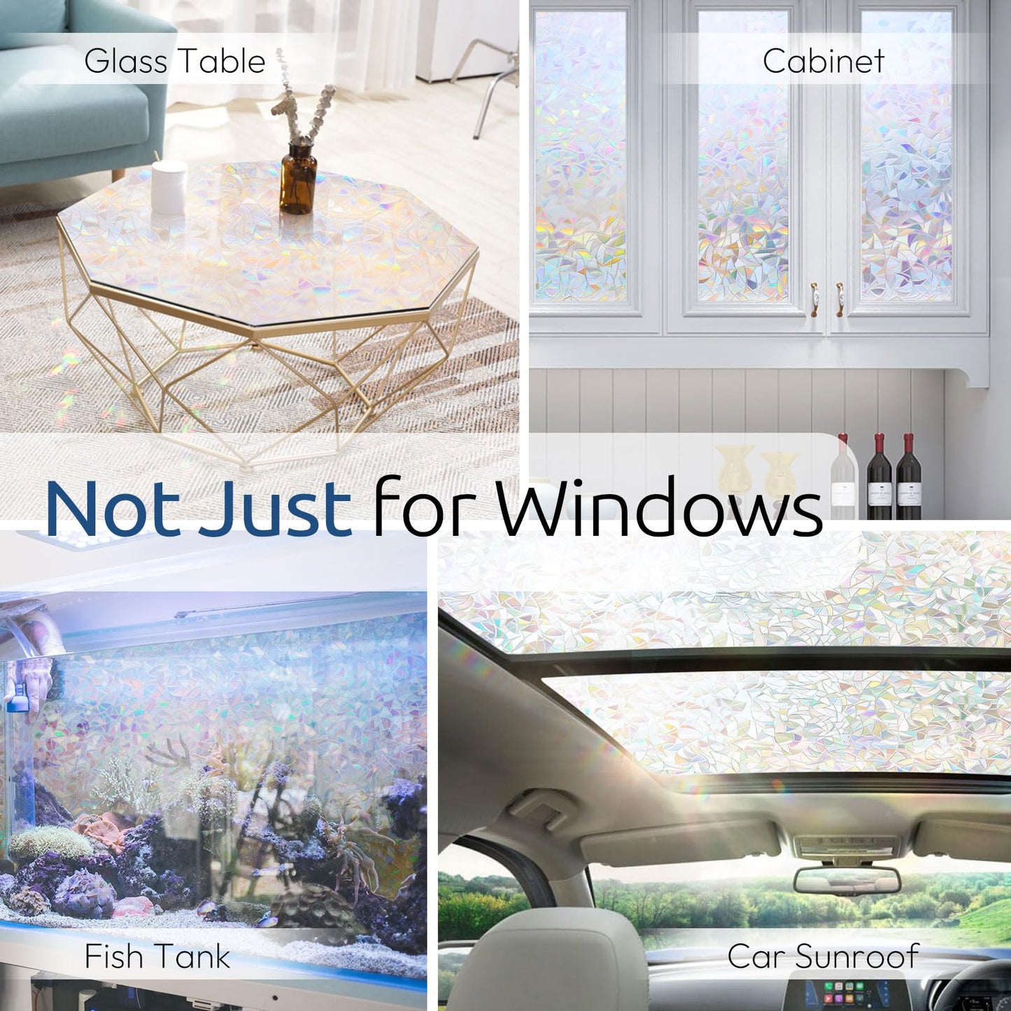 rabbitgoo Window Privacy Film Rainbow Film Decorative Window Sticker, 3D Static Stained Glass Cling Tint for Home Heat Control Non-Adhesive, 17.5 x 78.7 inches