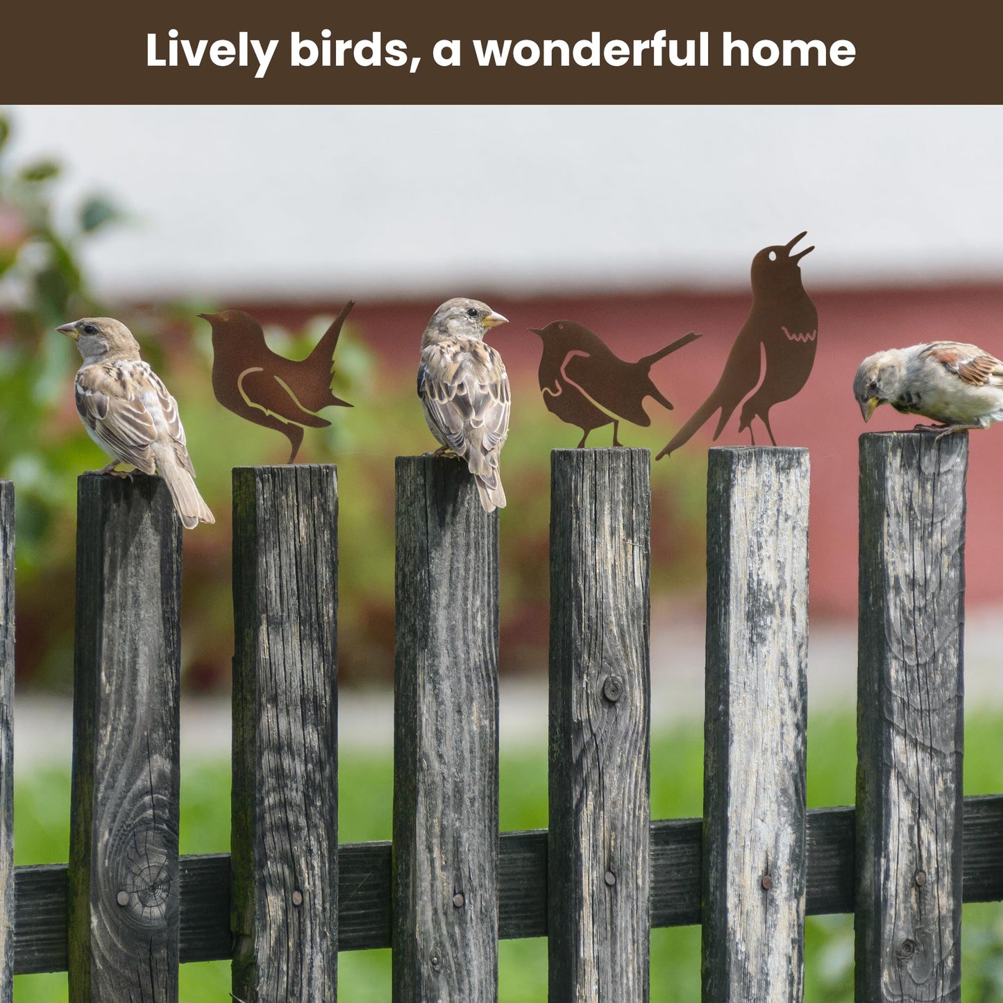 MIRATE 5PCS Rusty Metal Birds Decoration,Outdoor Fence Yard Decor,Metal Birds Craft Statue Ornaments for Yard Art,Garden Decor