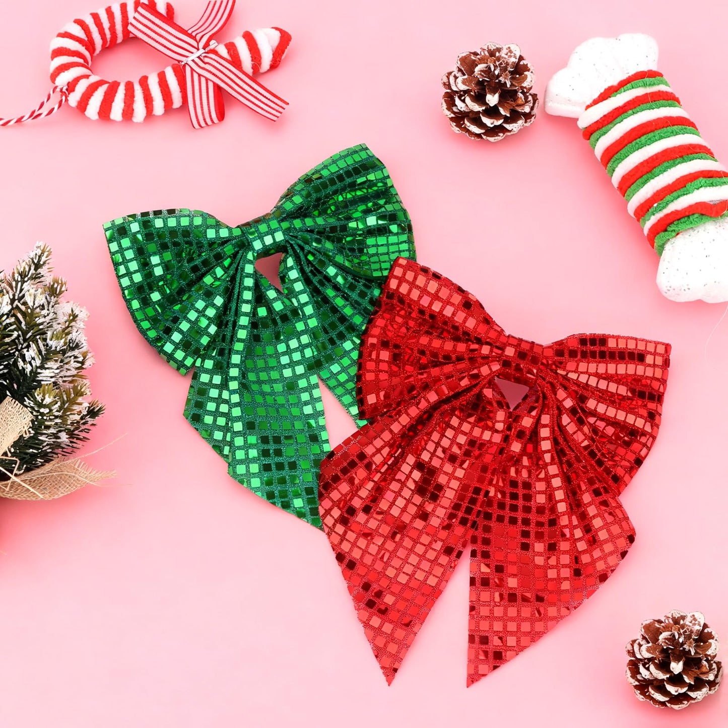 AMCAMI 2Pcs Christmas Bows Hair Clips, Glitter Sequin Bow Barrettes,Sparkly Christmas Hair Accessories Gifts Stocking Stuffers(Red & Green)