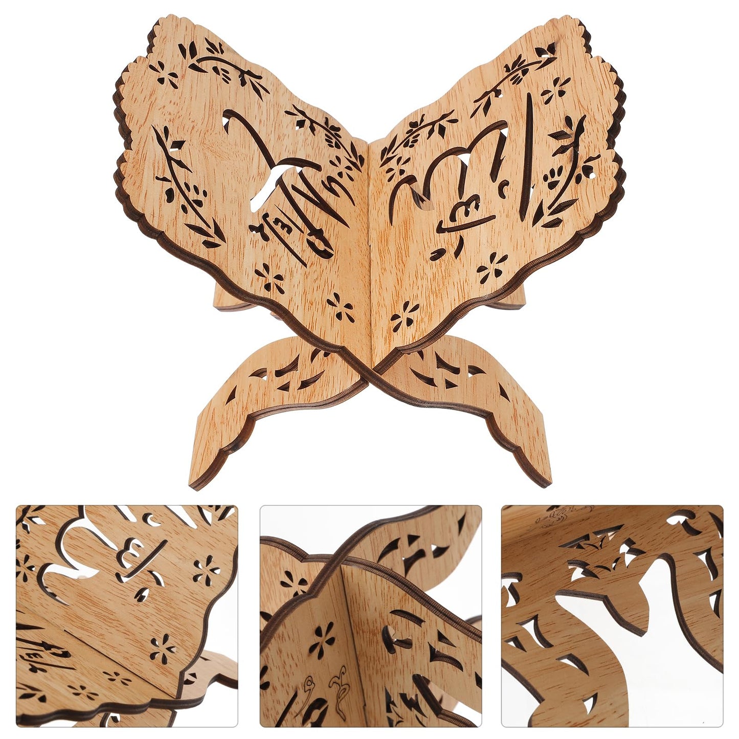 Amosfun Wooden Quran Holder Bible Stand Prayer Book Display Reading Stand - Folding Book Holder Eid Party Reading 6.5x5.5x5.0 Inch