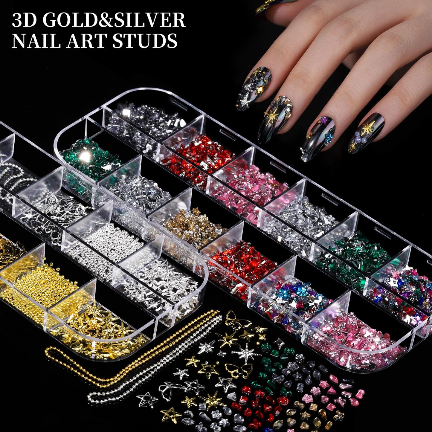 FANDAMEI Nail Charms, Nail Rhinestones Kit with 8 Boxes of Nail Gems, 3D Charms for Nails, Colorful Clear Flatback Rhinestones, Charms Y2K for Nails, Multi Shape Pearls Jewels for Crafts